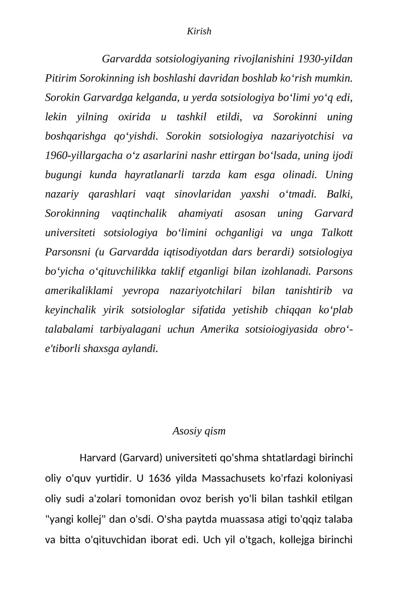 "Garvard universitetida sotsiologiyaning kirib kelishi" 3