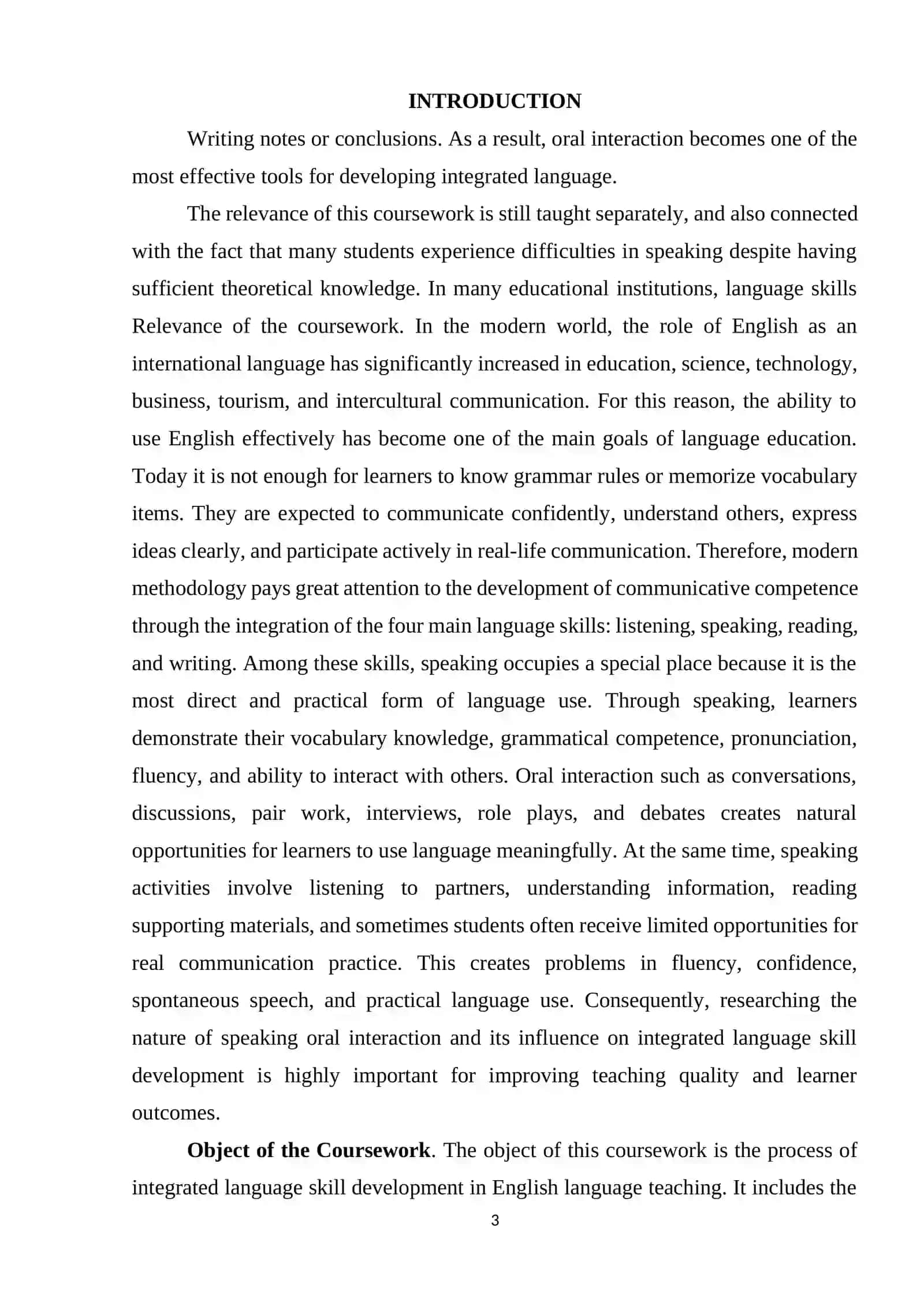 THE NATURE OF SPEAKING AND ORAL INTERACTION IN THE DEVELOPMENT OF THE INTEGRATED LANGUAGE SKILLS 3