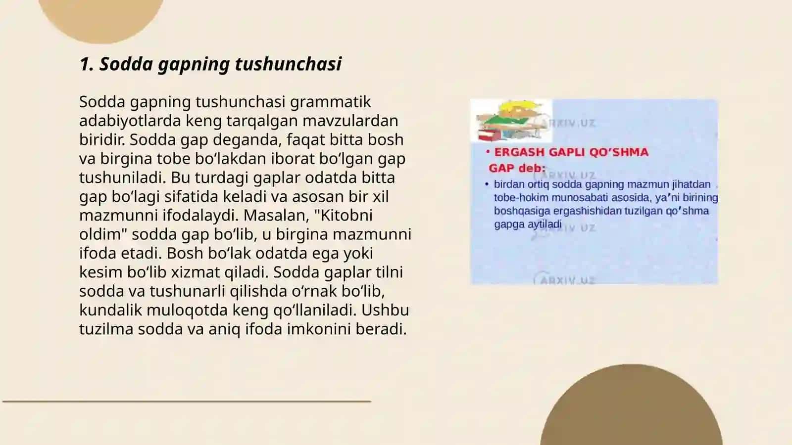 Sodda gapning tarifi va tasnifi 3