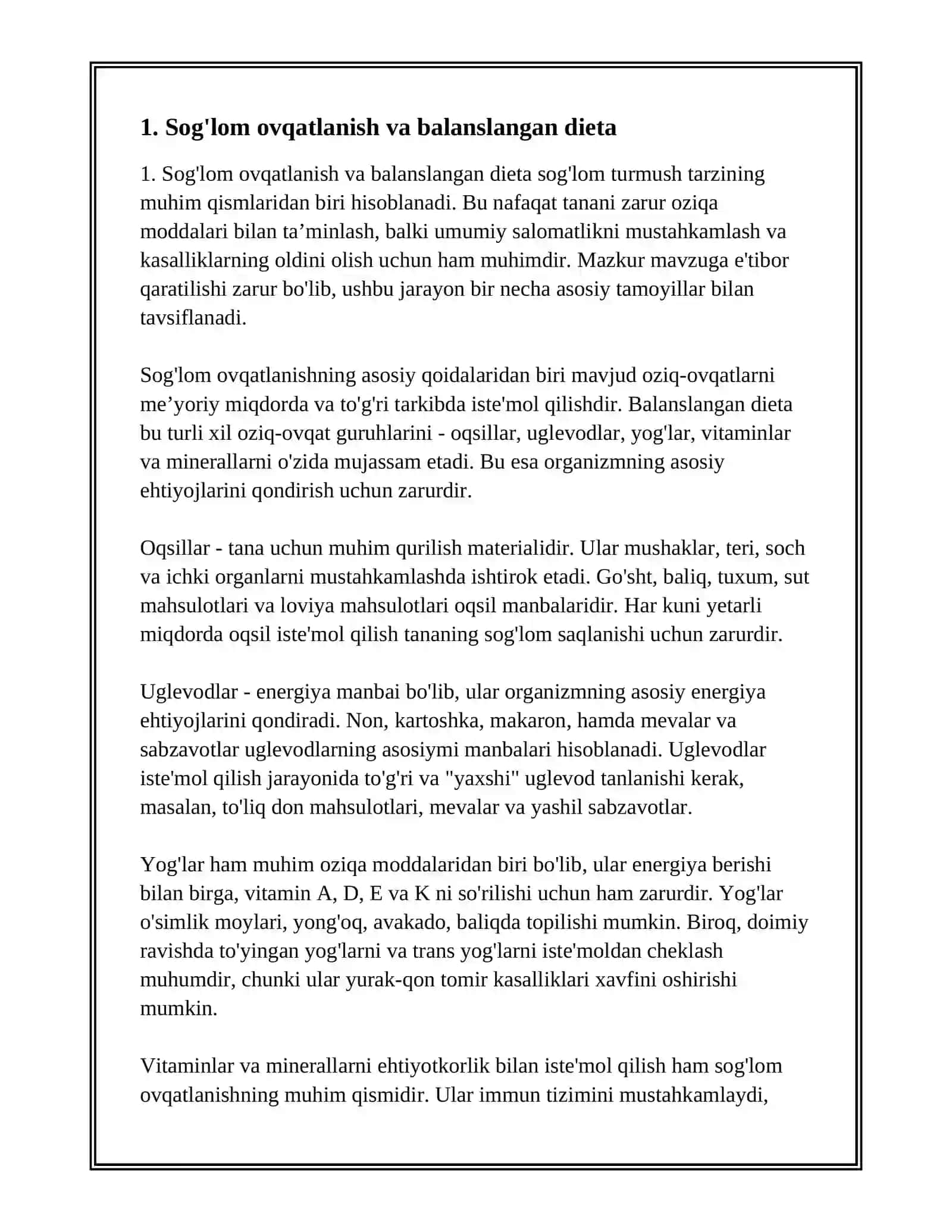 MUSTAQIL ISH: SOG'LOM TURMUSH TARZI VA UNING SALOMATLIGI 3