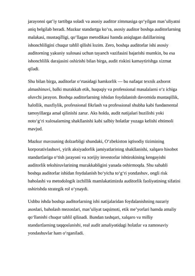 Boshqa auditorlarning ishi natijalaridan foydalanish 3