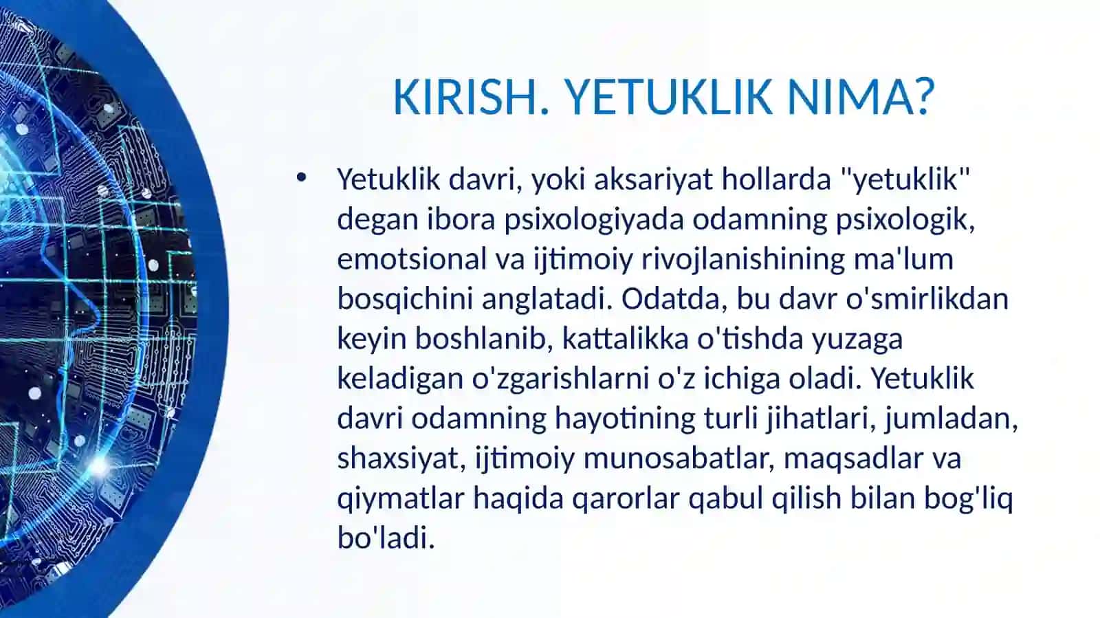 YETUKLIK DAVRI.KEKSAYISHVA KEKSALIK DAVRI 3