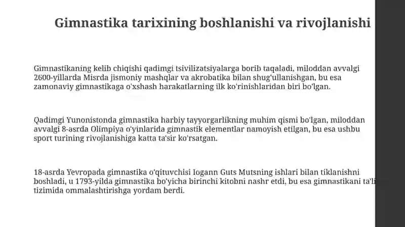 Gimnastika va uni oʻqitish metodikasi fanining rivojlanish tarixi 3