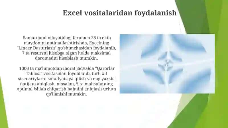 Optimallashtirish masalasining matematik tavsifi va uni Ms Excel dasturida yechish 3