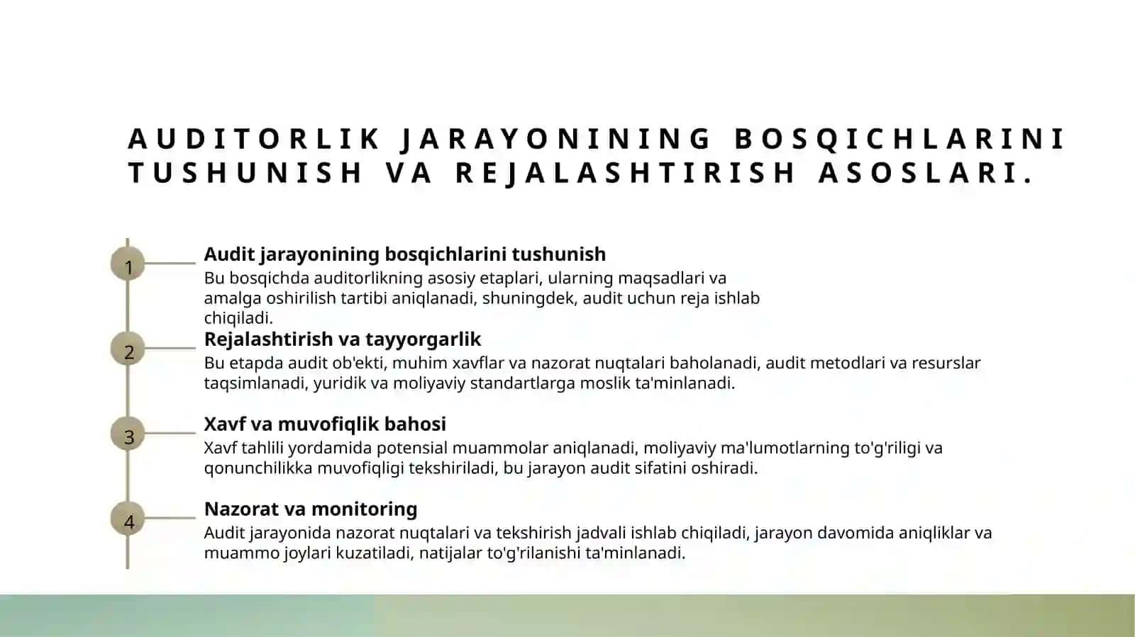 Auditorlik tekshiruvlarini rejalashtirish bosqichlari 3