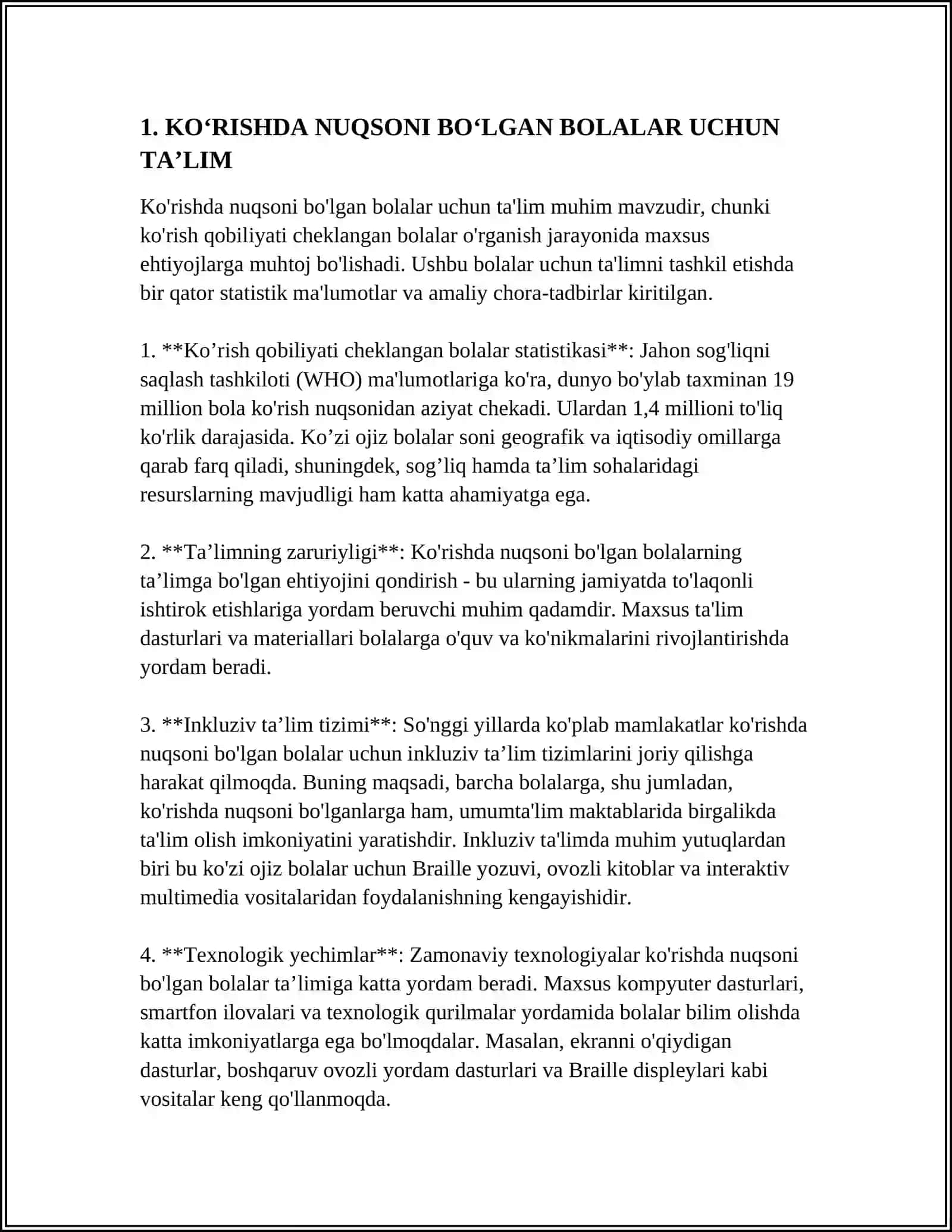 KOʻRISHDA NUQSONI BOʻLGAN BOLALAR UCHUN TA’LIM 3