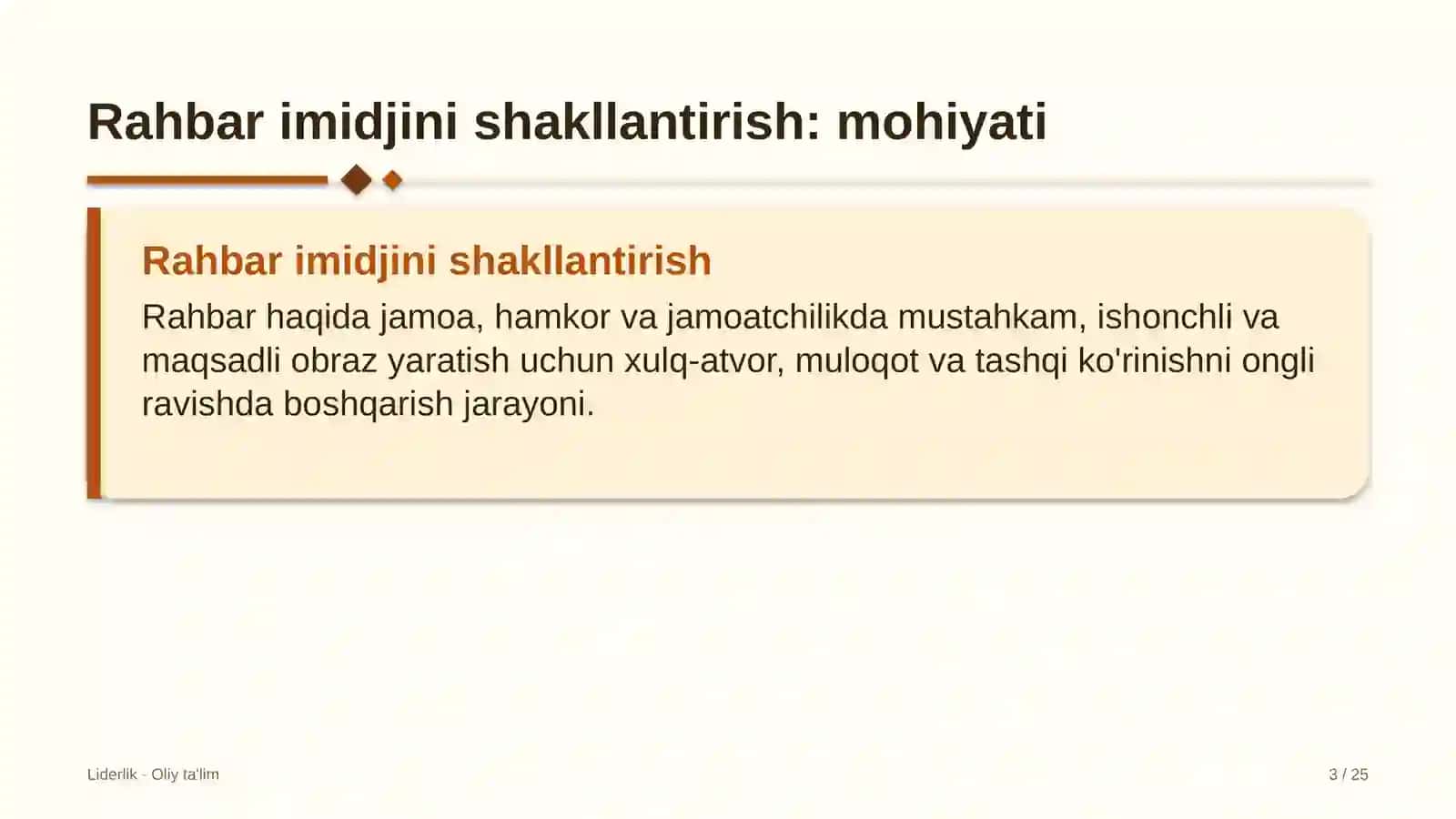 Liderlik · Oliy Ta'limgoh 3