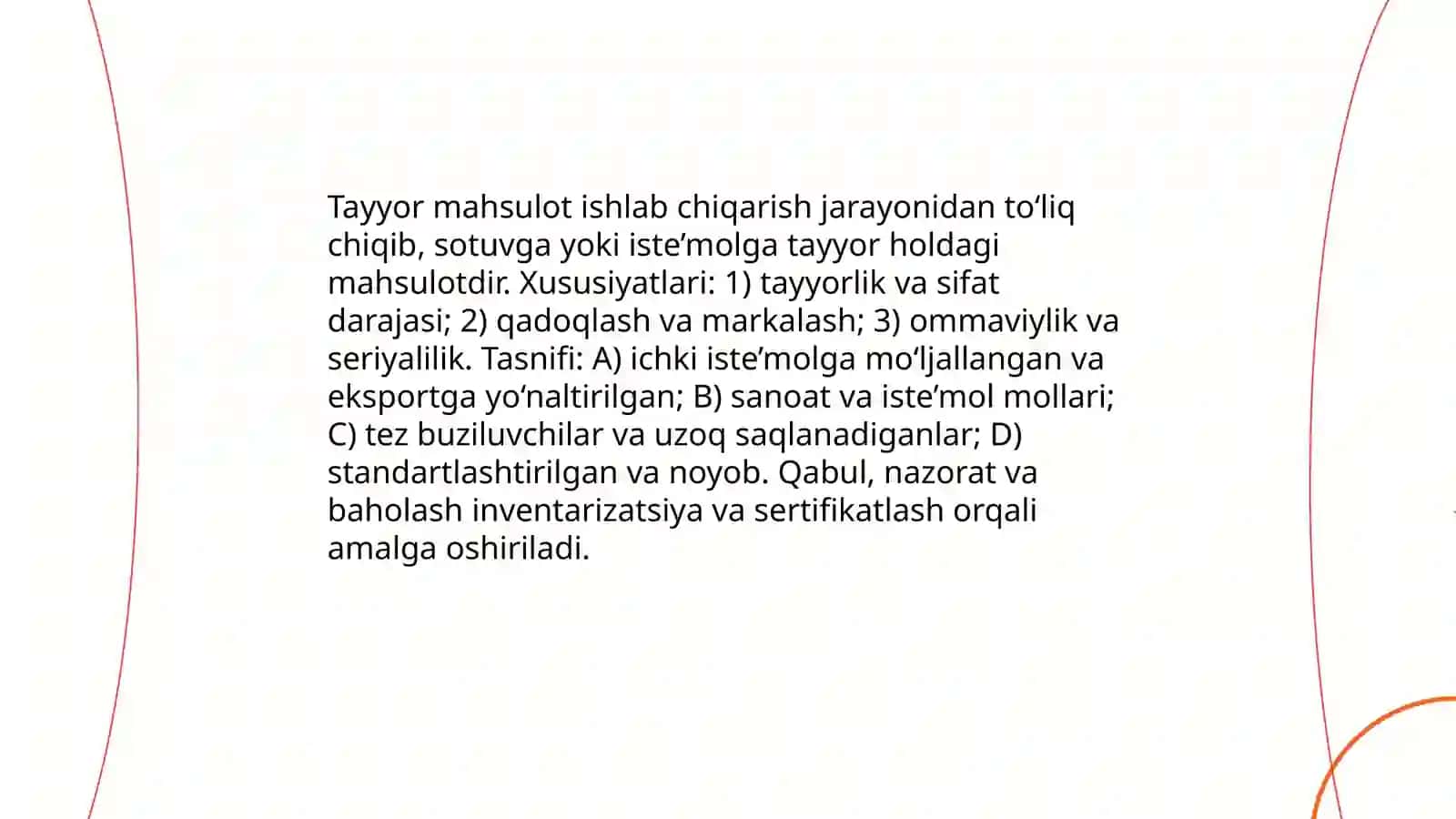 Tayyor mahsulotlarni turkumlanishi va baholanishi 3