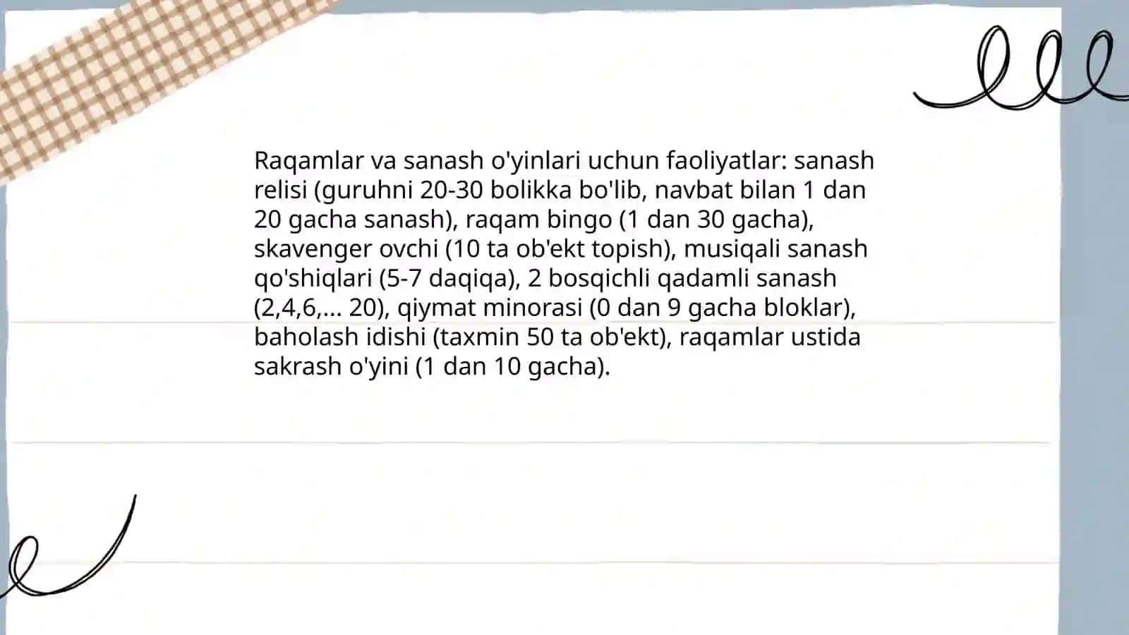 Raqamlar va sanash o'yinlari 3