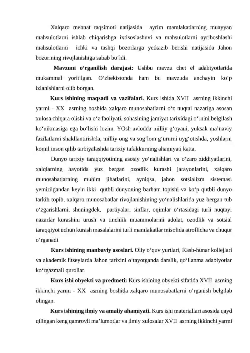 XVII ASRNING IKKINCHI YARMI - XX ASRNING BOSHIDA XALQARO MUNOSABATLAR 3