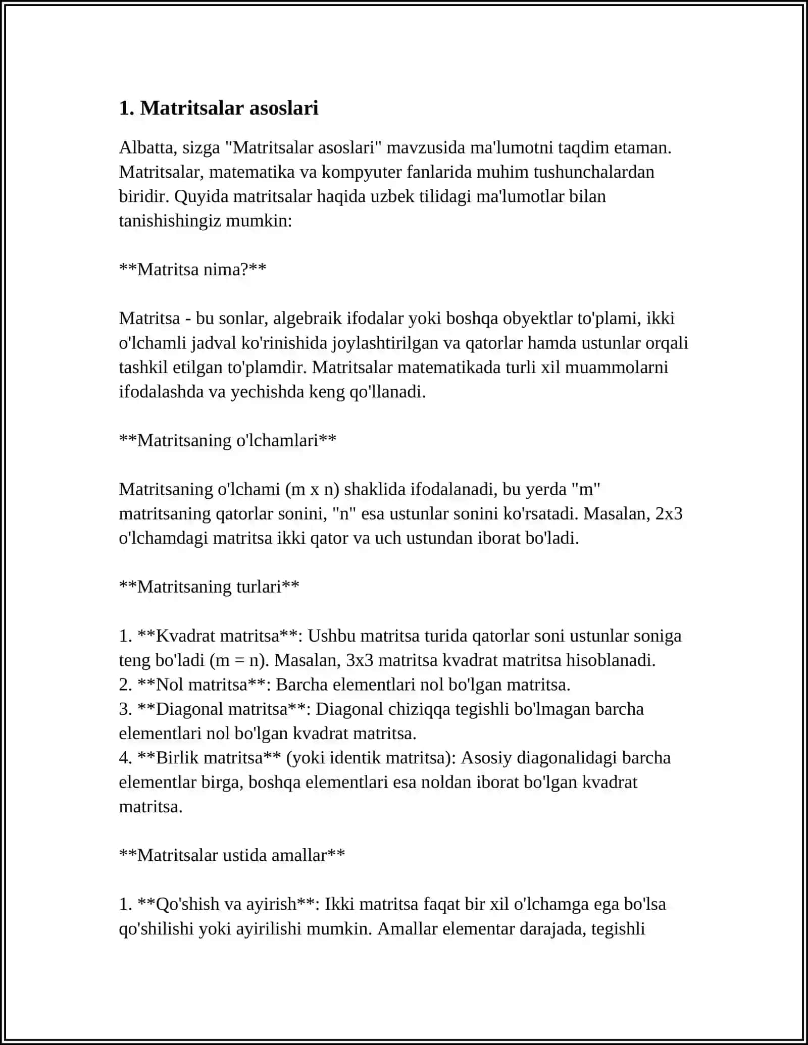 MATRITSALARNI TASHKIL ETISH 3