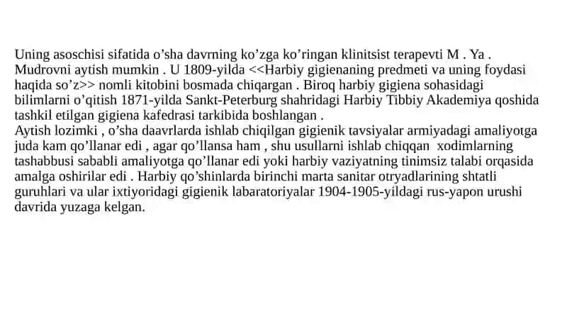 Harbiygigienafanining rivojlanishi tarixi 3
