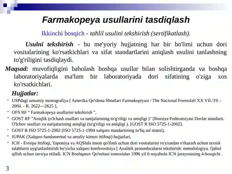 Farmakopeyaviy usullarning validatsiyasi 3