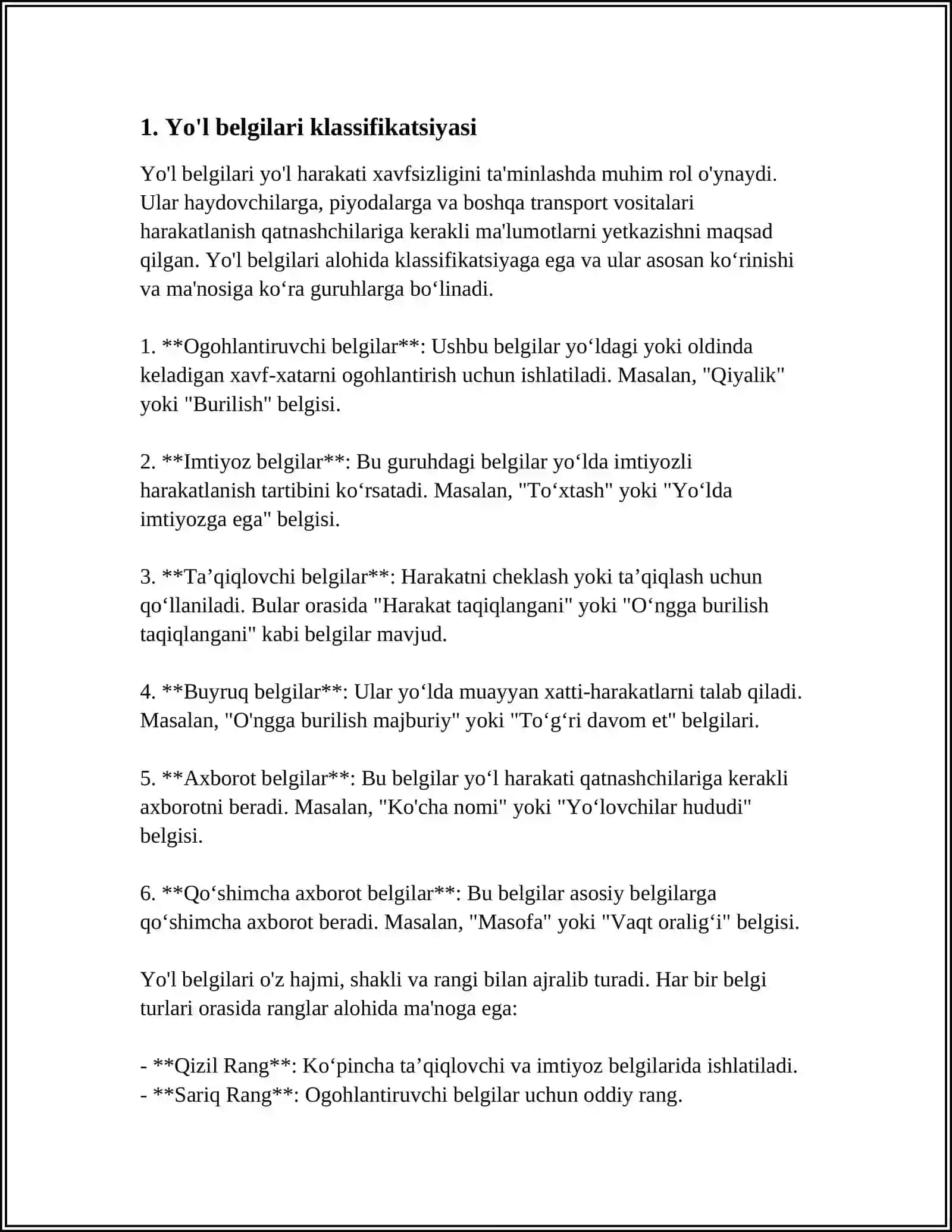 YO`L BELGILARI VA ULAR BILAN ISHLASH 3