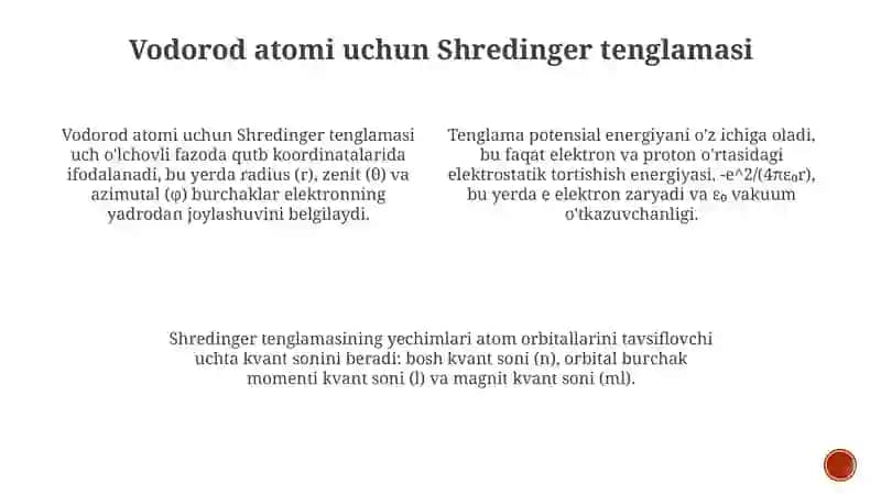 Vodorod atomi uchun Shredinger tenglamasi 3