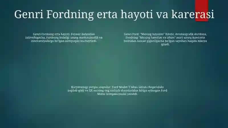 Genri Ford: "Mening Hayotim" Kitobi 3