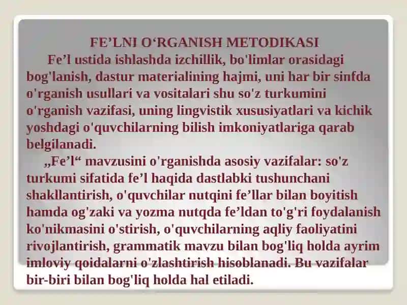 Fe’l ni o‘rganish metodikasi 3