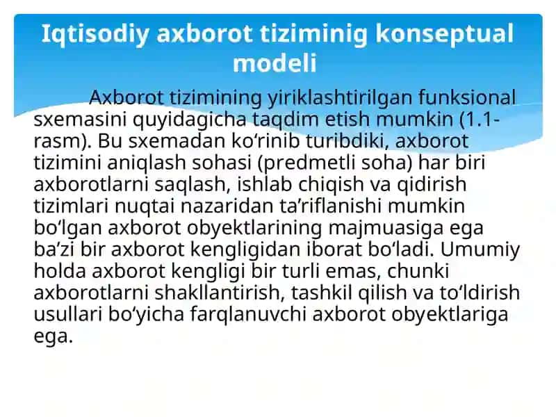 Iqtisodiy axborot tizimlarning konseptual va funksional modeli. 3