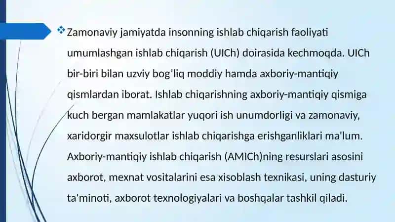 Axborotlashgan jamiyat va uning istiqbollari. 3