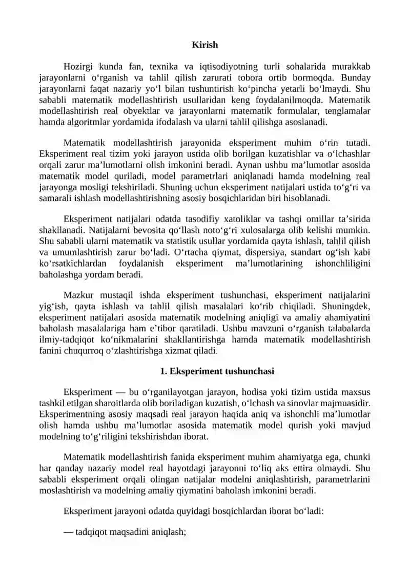 Matematik modellashtirish fanidan MUSTAQIL ISH 3