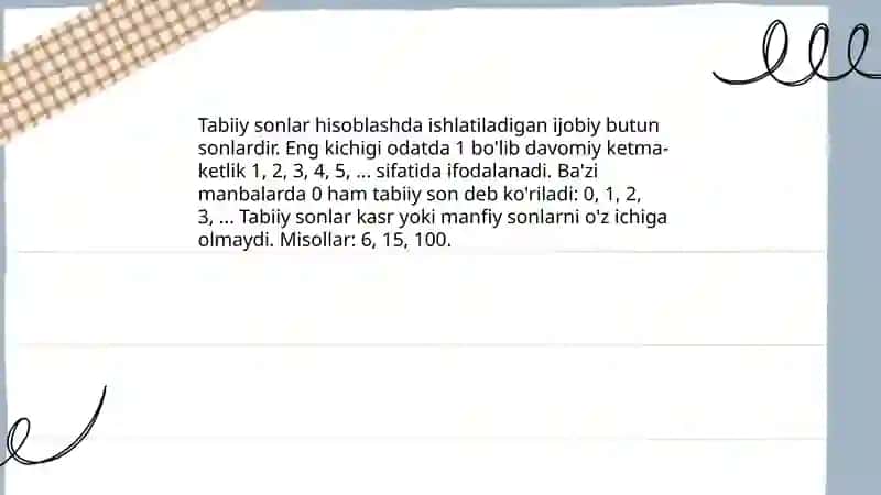 Tabiiy sonlar: tushuncha va misollar 3