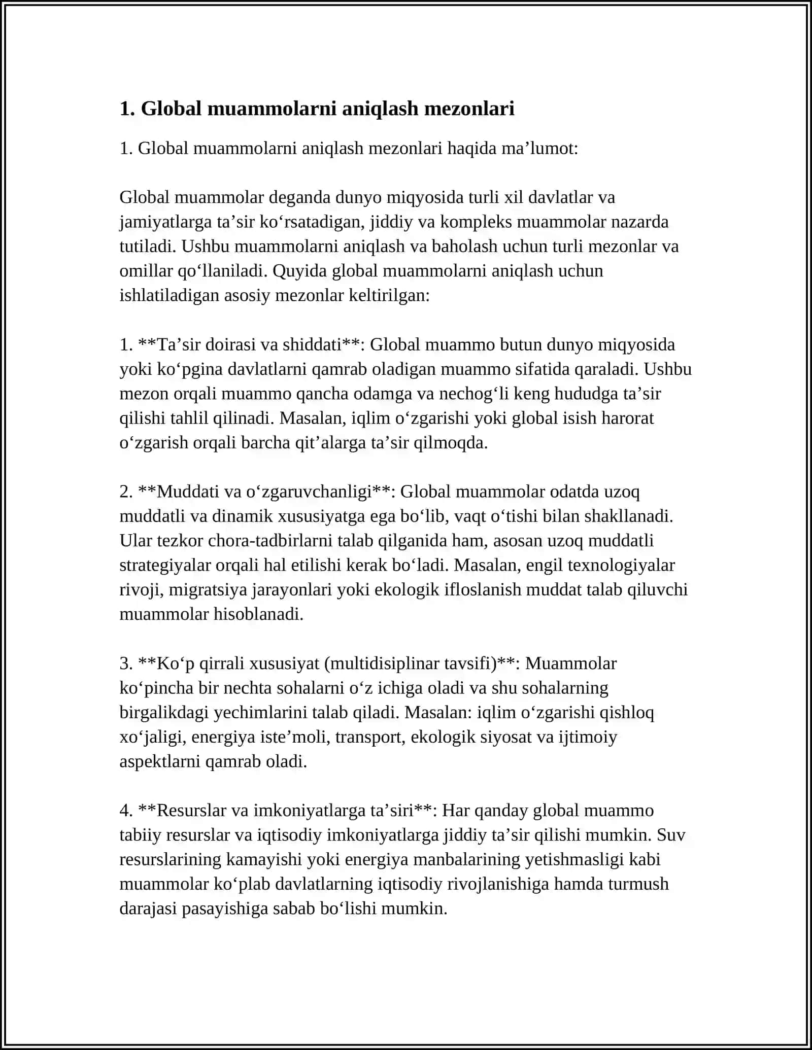 GLOBAL MUAMMOLARNING MEZONLARI VA DARAJALARI 3