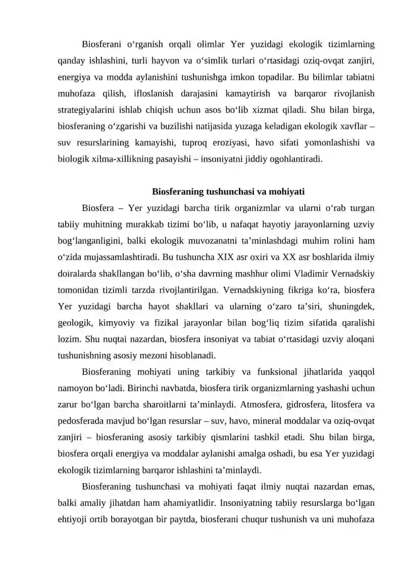 Biosfera haqida tushuncha, biosferaning tarkibi va funksiyalari 3