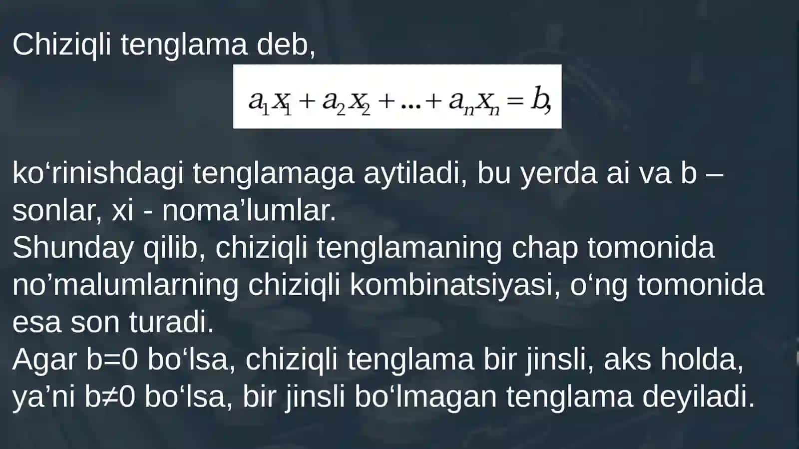 N ta chiziqli tenglamalar sistemasini yechish usullari 3