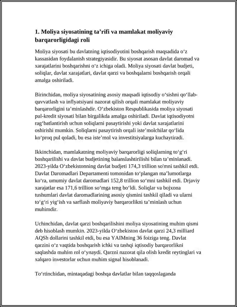 MOLIYAVIY SIYOSAT - MAMLAKAT MOLIYAVIY BARQARORLIGINING ASOSI SIFATIDA 3