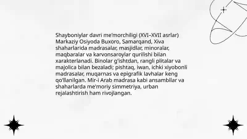 Shayboniylar davri madaniyati san'at 3