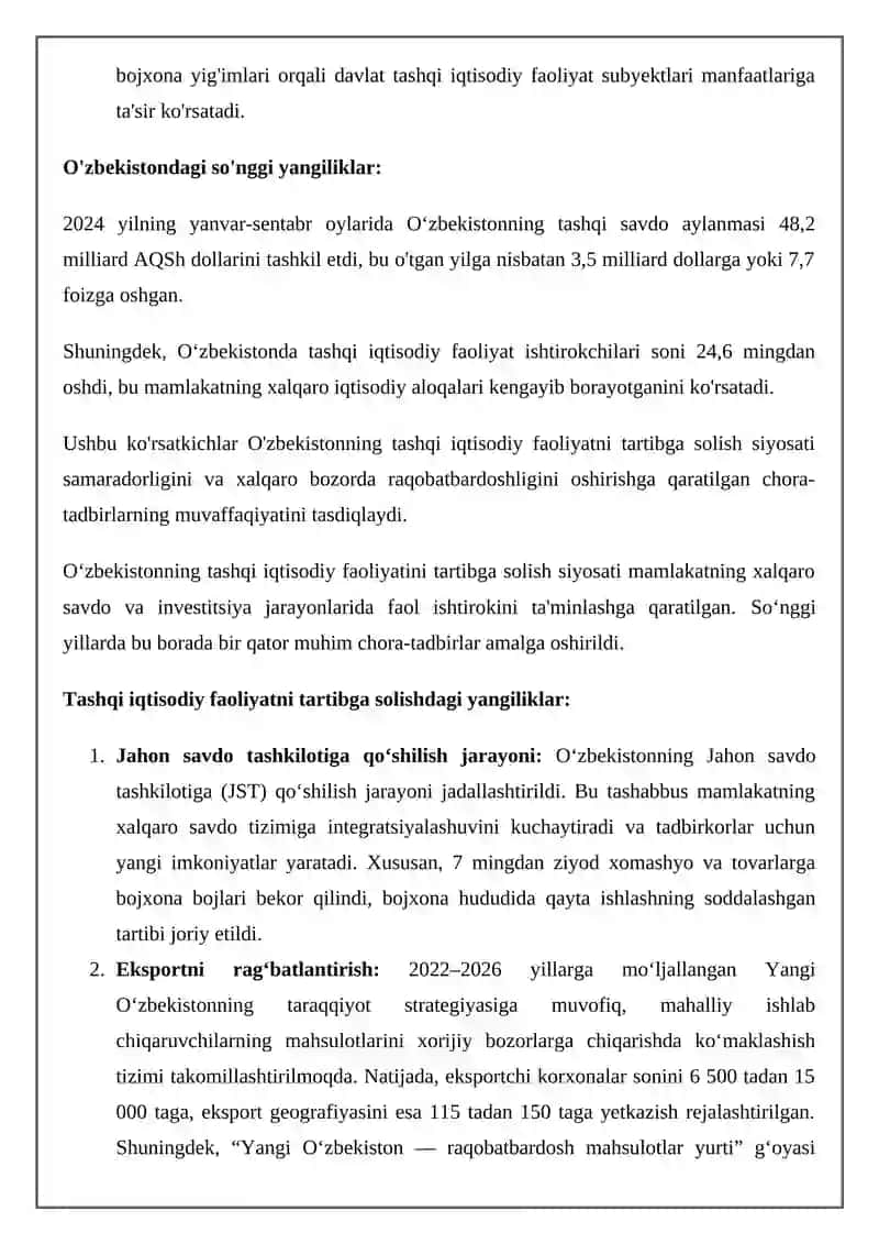 Davlatning tashqi iqtisodiy faoliyatni tartibga solish siyosati 3