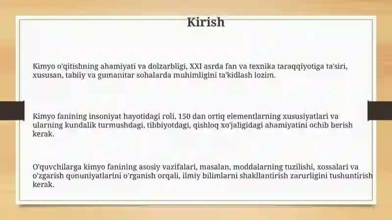 Kimyo o'qitish maqsadlari 3