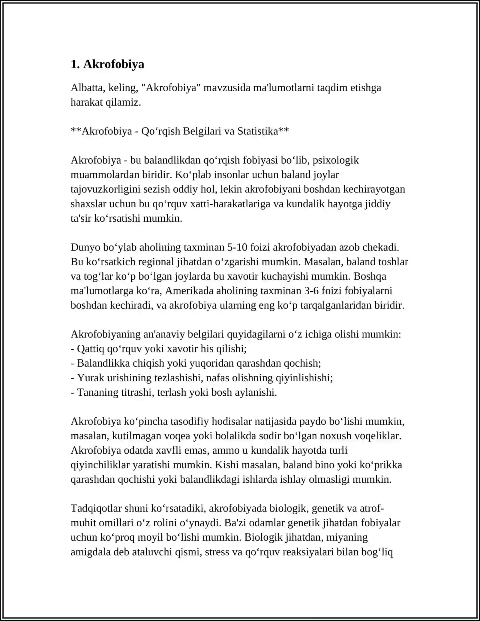 FOBIYALAR TURLARI VA SABABLARI 3