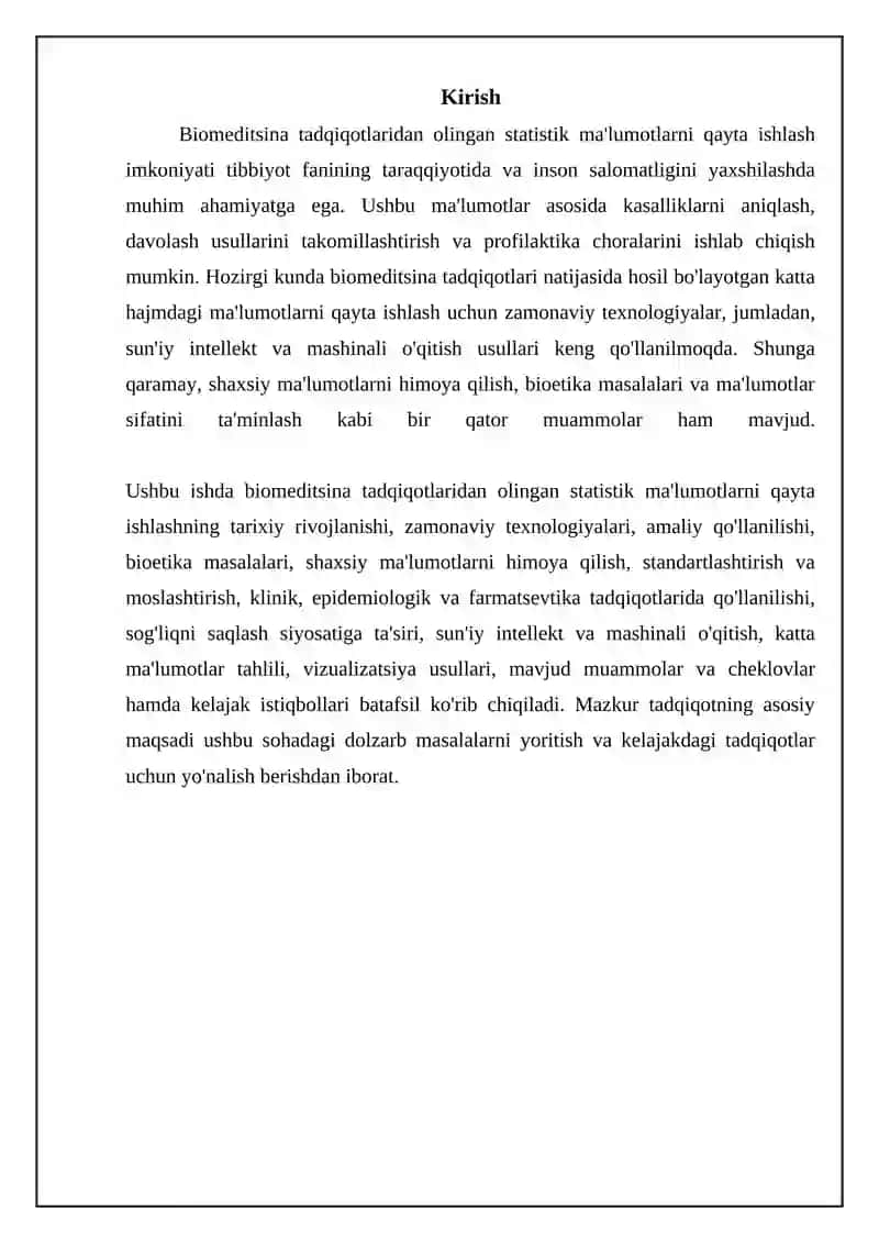 Tibbiy biologik tadqiqotning statistik maʼlumotlar natijalarini qayta ishlash imkoniyati 3
