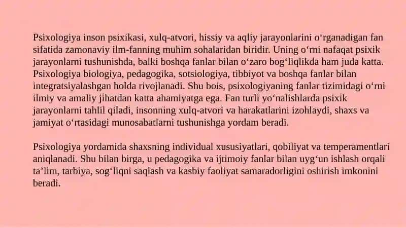 Psixologiyaning fanlar tizimidagi o‘rni 3