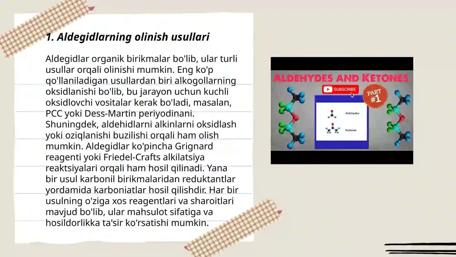 Aldegid va ketonlarning olinish usullari 3