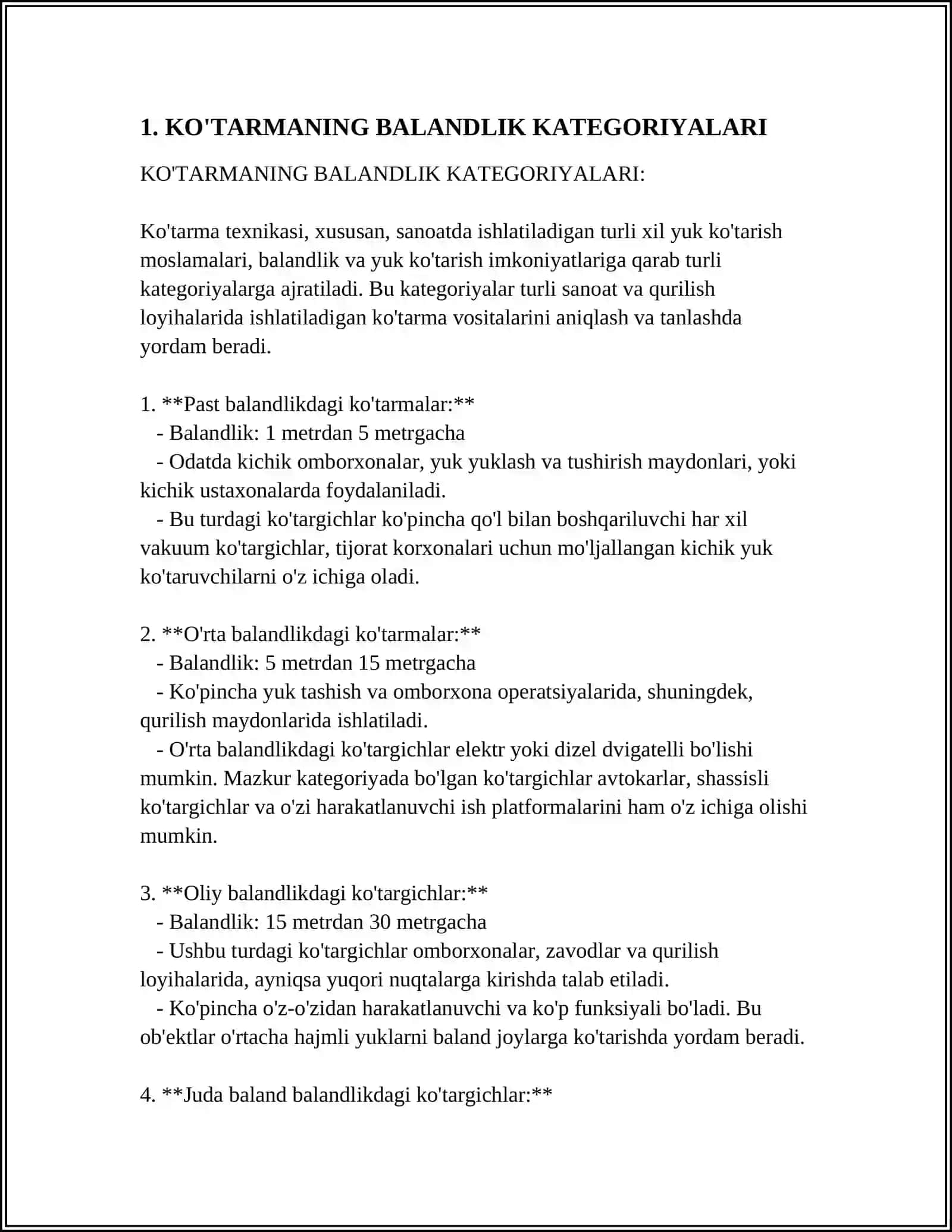 KO'TARMANING BALANDLIK KATEGORIYALARI 3