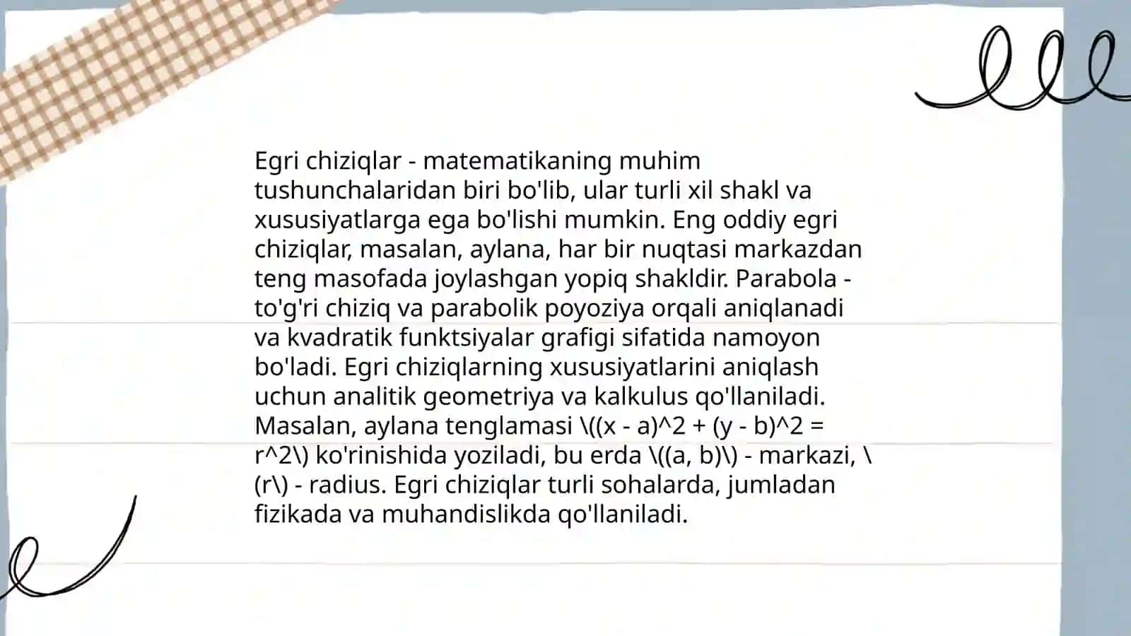 Egri chiziq urinmasi. Chiziqning oʻramasi 3