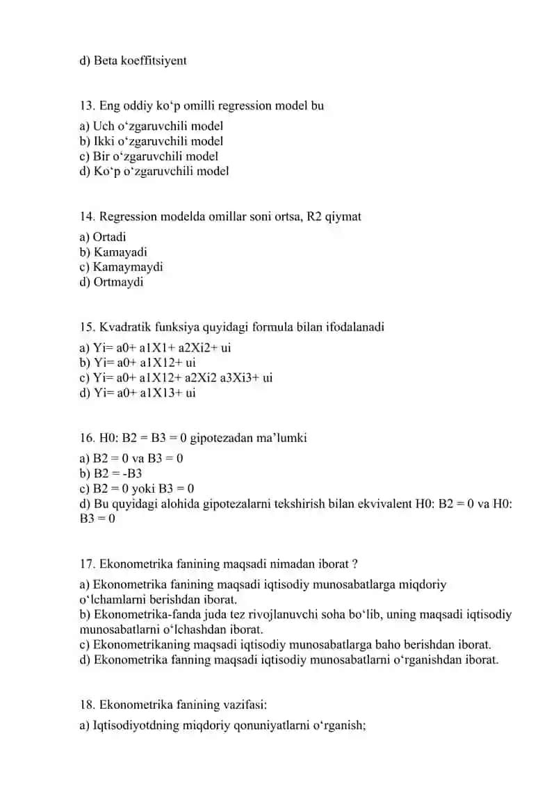 test savollari ekonometrika fanidan 3