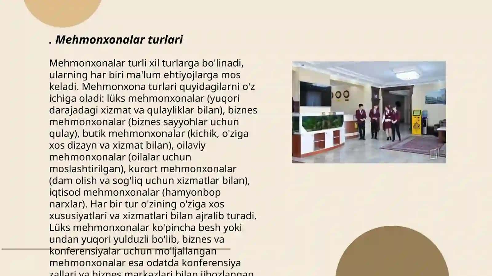 Mehmonxonalar va ularga o’xshash joylashtirish vositalarining tasnifi 3
