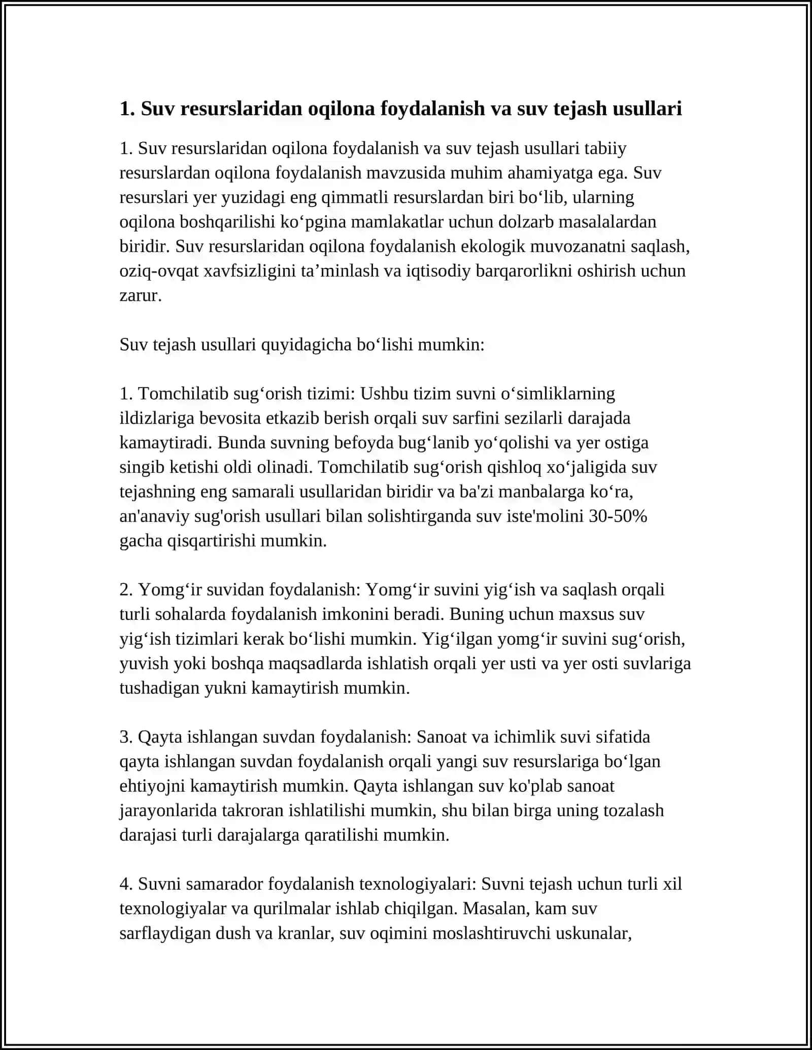 Suv resurslaridan oqilona foydalanish va suv tejash usullari 3