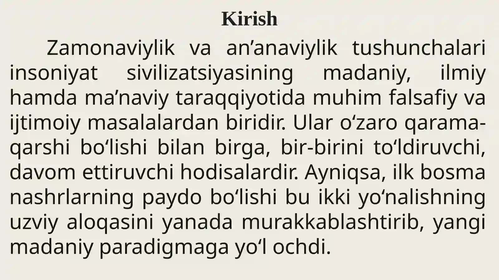 ZAMONAVIYLIK: AN’ANAVIYLIK VA ILK BOSMA NASHRLAR 3