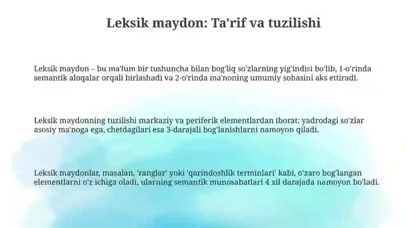 Leksik maydon tushunchasi 3