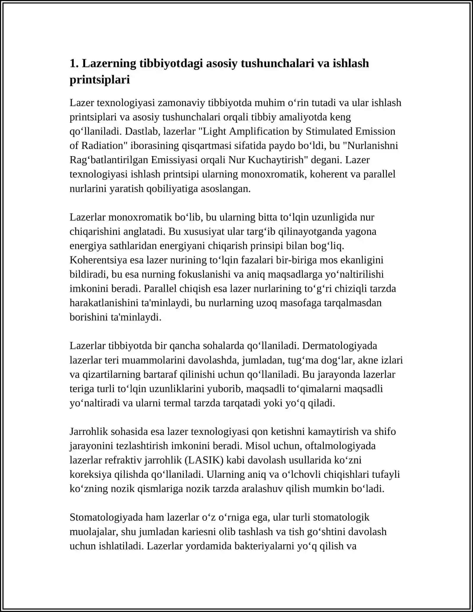 LAZER VA ULARDAN TIBBIYOTDA FOYDALANISH 3