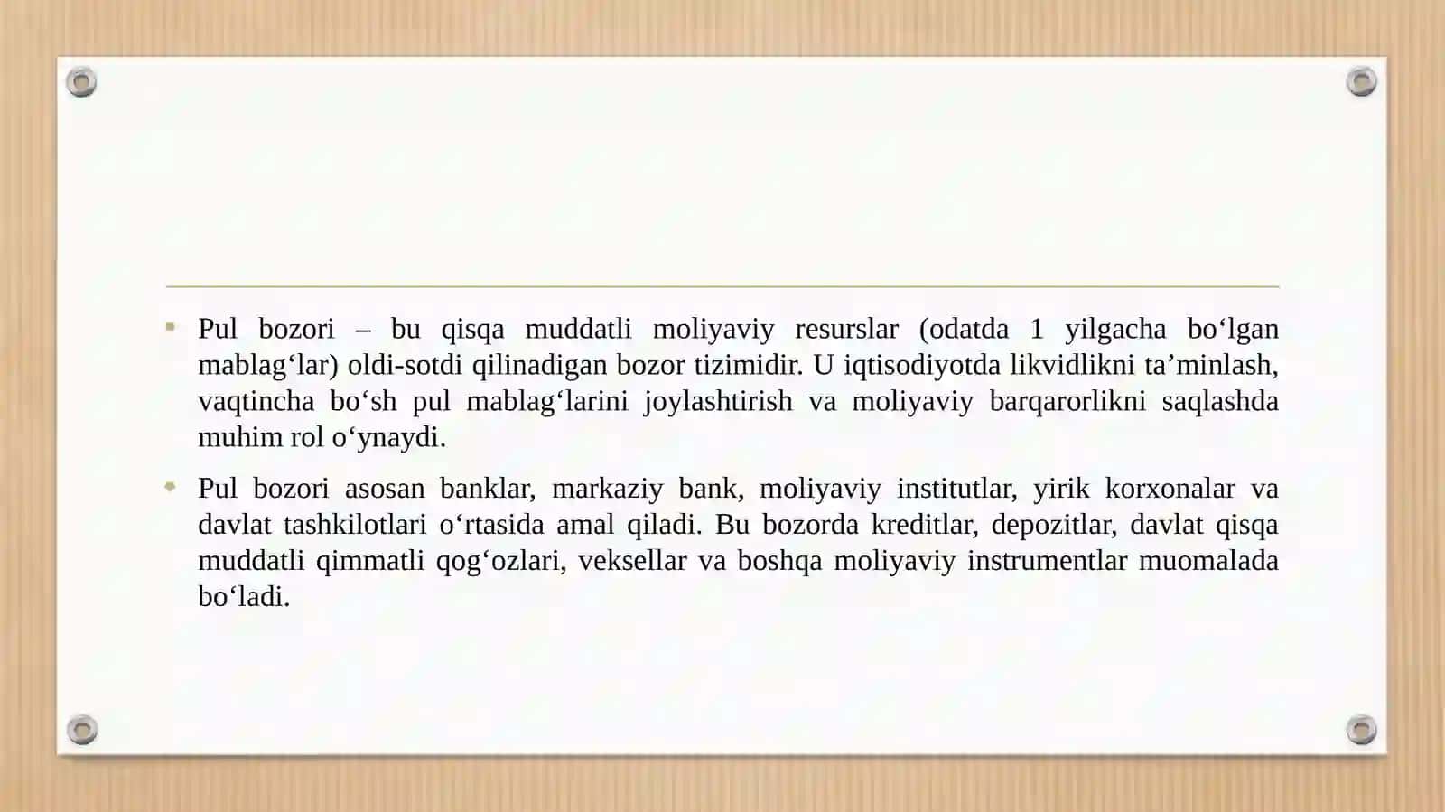 Pul bozori va uning amal qilish mexanizmi. 3