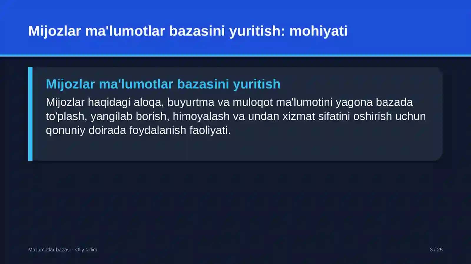 Ko'mir konlarida mijozlar ma'lumotlar bazasini yuritish 3