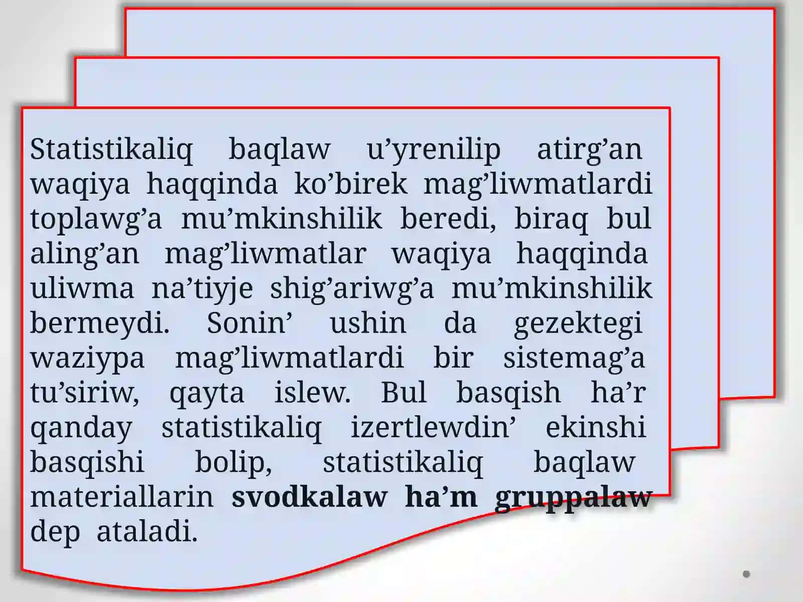 Statistikalıq toplaw hám gruppalaw 3