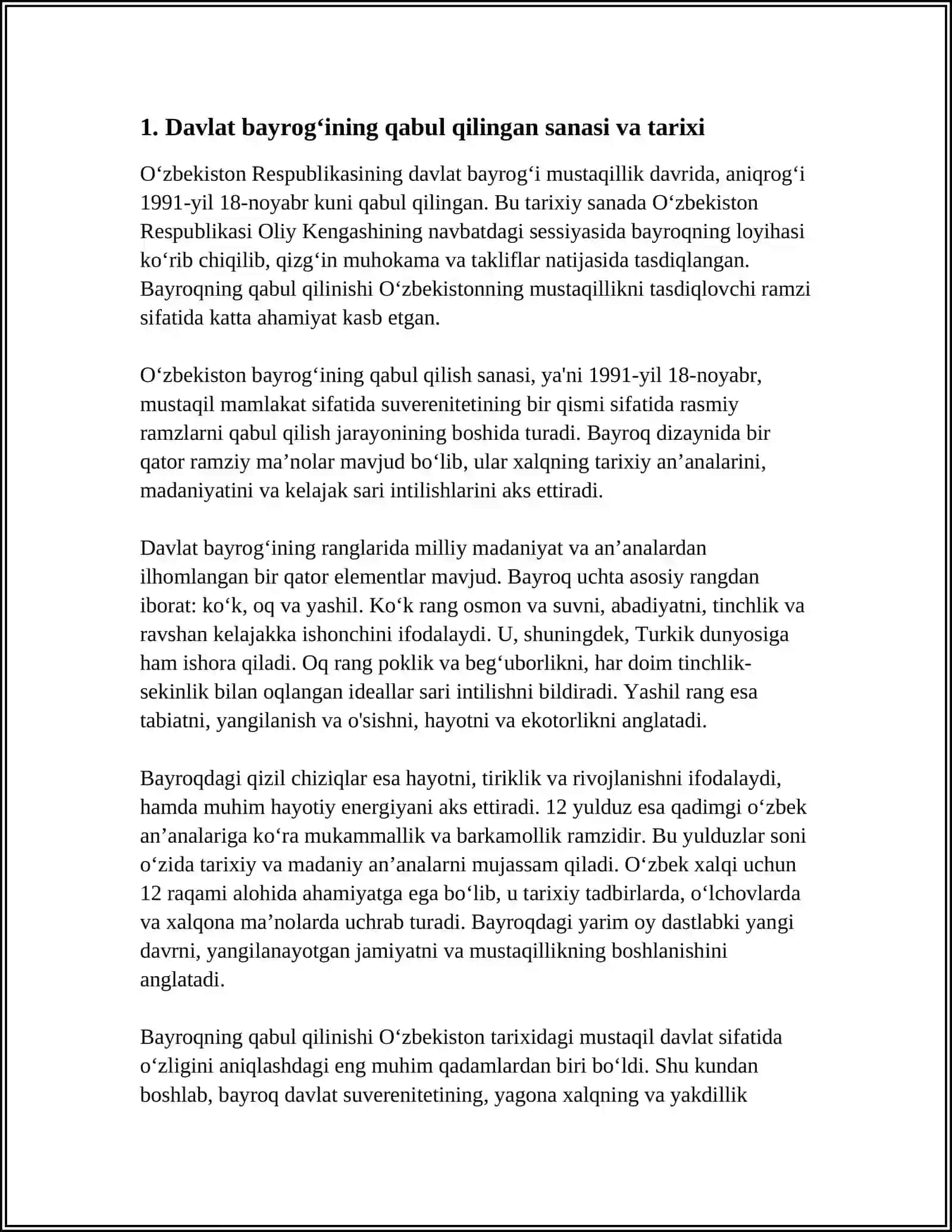 O‘ZBEKISTON RESPUBLIKASI DAVLAT BAYROGʻI 3