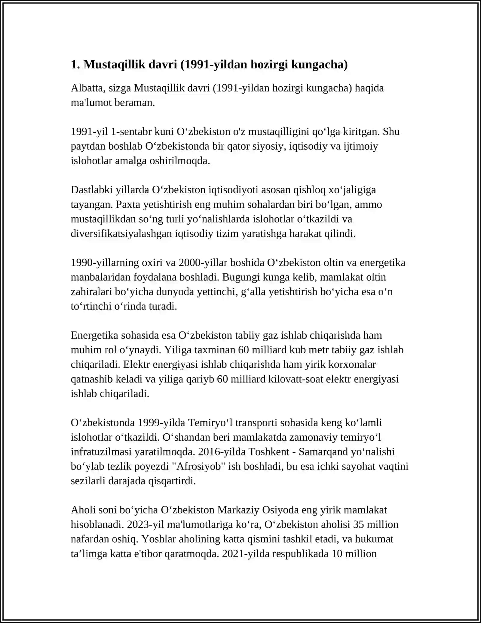 UZBEKISTONING YANGI TAREXI 3