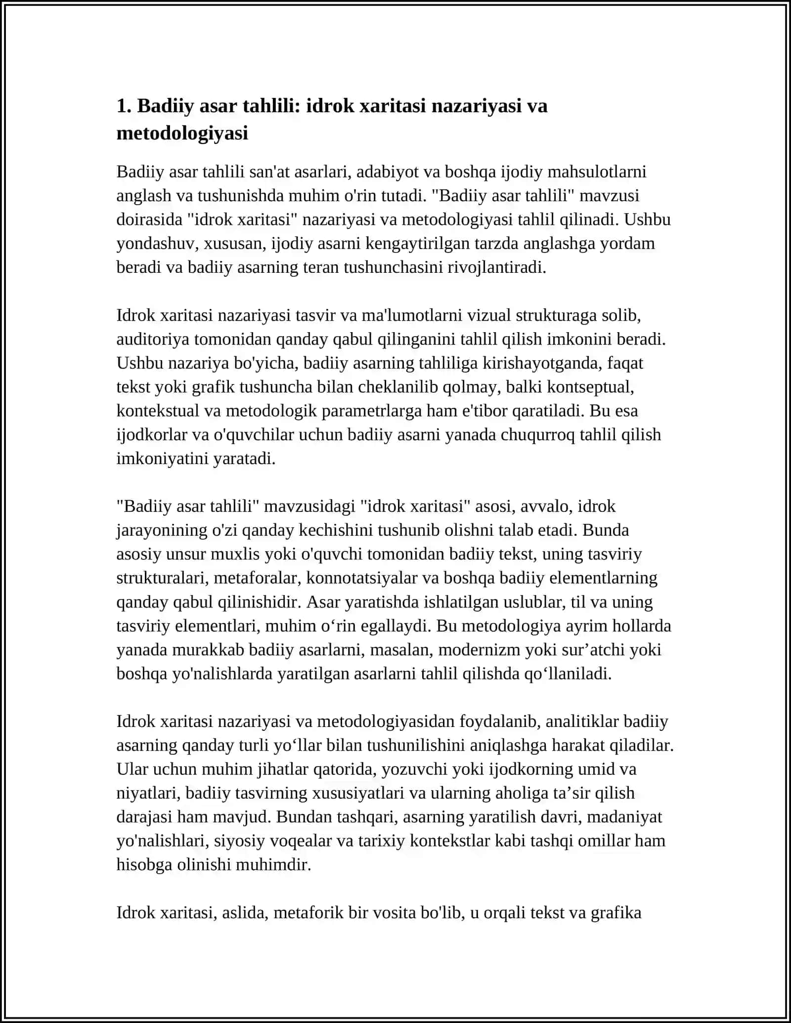 Badiiy asar tahlili " Idrok xaritasi " asosida 3
